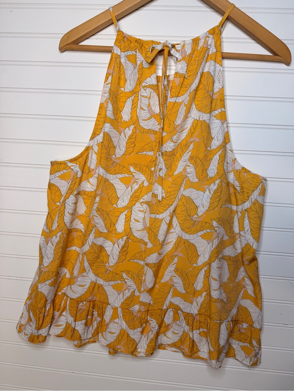 Nine West Mustard Yellow Tropical Leaf Print Halter Top Sz XL - Picture 2 of 7